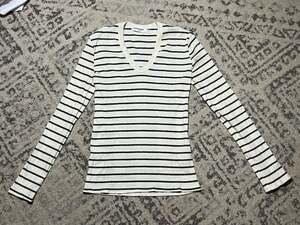 perfectwhitetee Robyn V-Neck Long Sleeve Striped Ribbed Top